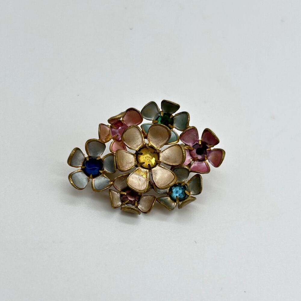 Vintage Czech Brooch Floral Rhinestone Czechoslovakia Costume Jewelry Pin Small